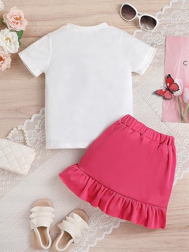 Image of Kids Toddler Girl Summer Clothes Letter Printed T-Shirt Top+ Floral Skirt 2pcs Girl's Skirt Set