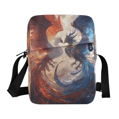 Red and Blue Ice and Fire Phoenix messenger bags for women mens crossbody bag small Womens Purse Cross Body Adjustable Strap for business business