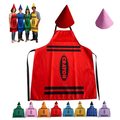 Generisch Buntstift-Schürzen und Zwergkegel-Hüte, Buntstift-Kostüm, Farbstift-Schürze und lustige Zwergenkegel-Hüte,...