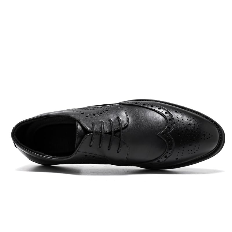 Dress Shoes for Men Lace Up Round Toe Brogue Embossed Wingtips Derby Shoes Slip Resistant Block Heel Low Top Rubber Sole Non Slip Prom(9.5)2