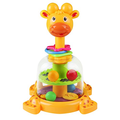 Fajiabao Giochi Giraffa Giocattolo Rotante con Palline Colorate e Loop Sonagli Neonato Gioco Prima Infanzia, 12 Mesi+