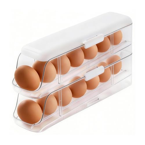 PAVSTINE Organizador de Huevos para Nevera Desmontable, 2 Pisos con Tapa