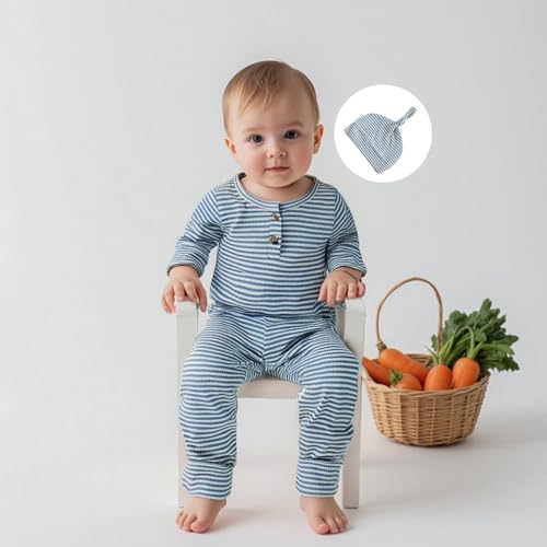 Murnouche Newborn Baby Boy Clothes Coming Home Outfit Ribbed Romper with Hat Bodysuit Jumpsuit3