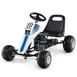 Costzon Pedal Go Kart, 4 Wheel Ride on Toy Pedal Car with Adjustable Seat, Handbrake, Free-Wheel & Pedal Modes, Outdoor Bicycle Go Cart with Wear-Resistant Wheels, Gift for Boys and Girls (White)