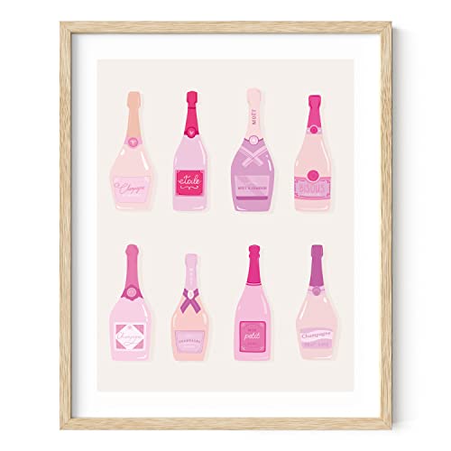 HAUS AND HUES Aesthetic Cocktail Poster - Preppy Picture for Wall, Funky Poster for College Dorm, Colorful Bar Wall Art, Pink Prints for Teen Girls Room, Glam Room Decor for Women (Beige Framed 16x20)