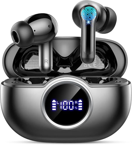 Auriculares Inalambricos, Auriculares Bluetooth 5.4 con 3D Hi-Fi Estéreo, Auriculares in Ear con 4 ENC Cancelación Ruido Mic, 36 horas LED Display, IP7 Impermeables Auriculares Bluetooth,USB-C Rápido
