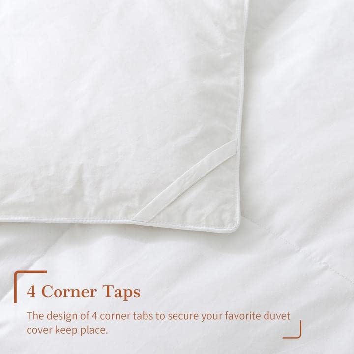 Cosybay Cotton Quilted White Feather Comforter Filled with Feather & Down –Machine Washable - Lightweight Duvet Insert or Stand-Alone –Queen Size (88×88 Inch)