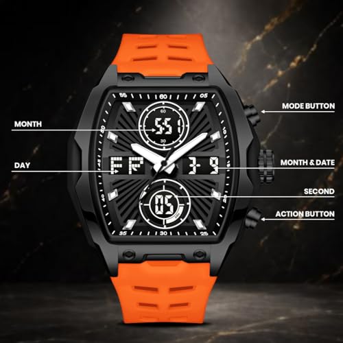 Image of V2A Impact-KUBIX 5410 Analog-Digital Watch for Men | Trendy Tonneau Shape | Bold Fashion Performance Watch with 3 Time Zones, Countdown, 50M Water Resistance, Alarm & Stopwatch
