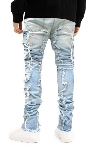 EVEDESIGN Y2K Stacked Jeans for Men - Slim Fit, Skinny and Ripped Streetwear Pants2