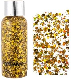 GL-Turelifes Mermaid Sequins Chunky Glitter Liquid Eyeshadow Gel Festival Cosmetic Face Hair Nails Makeup Long Lasting Sparkling 30g (02# Gold)