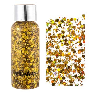 GL-Turelifes - Glitter Body Gel, con lustrini, per festival, prodotto cosmetico per viso, capelli, unghie; trucco di lunga durata, sfavillante, 30 g (#2 Oro)