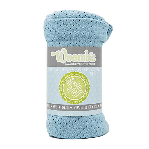 Image of Woombie AirWrap Organic Swaddle - Old Fashioned Receiving Blankets for Babies - Lightweight, Vented Design, Ocean Blue, 44 x 44 in.