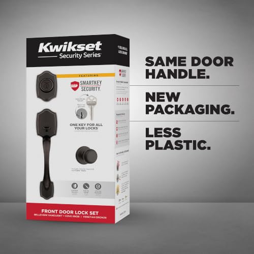Image of Kwikset Belleview Front Door Lock Handle and Deadbolt Set, Entry Handleset Exterior with Cove Interior Door Knob, Venetian Bronze, Pick Resistant SmartKey Rekey Deadbolt Security