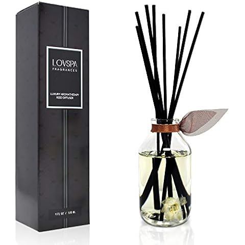 LOVSPA Baltic Amber Reed Diffuser Set with Sandalwood, Citrus & Floral Notes - Essential Oils - Scented Sticks - 4 Ounces - Made in The USA Cover