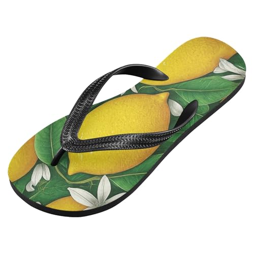 Burbuja Lemons Leaves Flowers Flip Flops for Women Men, Soft Thong Sandals Rubber Slippers for Pool Beach Essentials2
