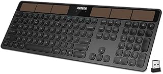 Arteck Solar Wireless Keyboard Full Size Solar Recharging Keyboard for Computer/Desktop/PC/Laptop/Surface/Smart TV and Windows 10/8 / 7 / Vista/XP Built in Rechargeable Battery