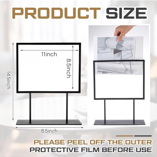 Image of Zhengmy 2 Pcs Tabletop Sign Holder with Flat Base 11 inch x 8.5 inch Double Sided Countertop Sign Holder Horizontal Desktop Display Stand Metal Poster Display Stand for Office Store Restaurant Hotels, Black