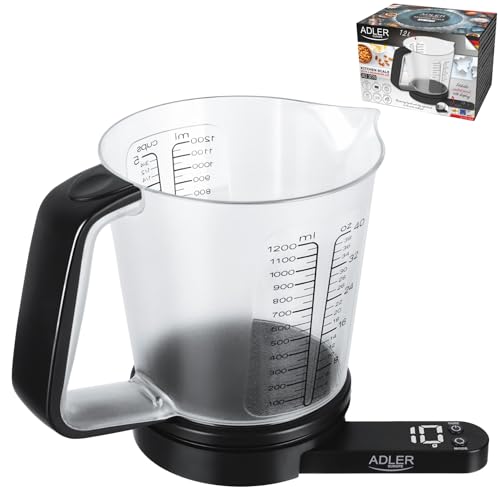 ADLER Küchenwaage mit Messbecher, 5kg Kapazität, weißes LED-Display