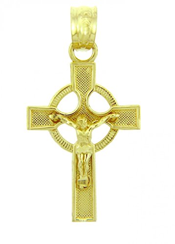 Solid 14k Yellow Gold Ancient Celtic Cross Charm Eternity Crucifix Pendant