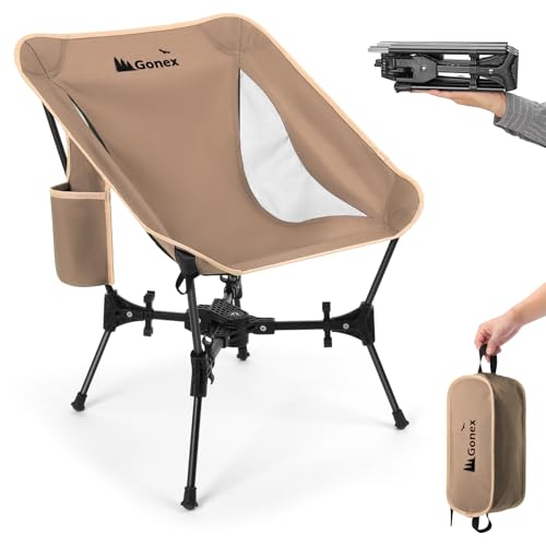Gonex Portable Camping Chair, Compact Collapsible Backpacking Camp Chair | 330 lb Capacity, 7075 Aluminum Frame, X-Frame Stability, 3.3 lb Lightweight, Easy Setup for Hiking, Fishing, Beach Use