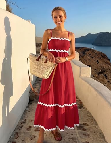 Image of ZESICA Women's 2026 Summer Spaghetti Straps Sleeveless Backless Sundress Flowy Smocked Lace Swing A Line Midi Dress