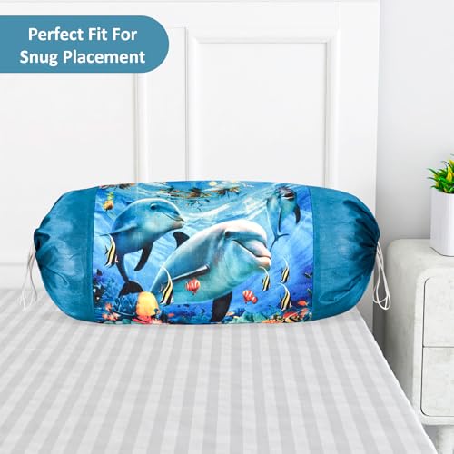 Image of Urbane Home Set of 6 Bolster /Side Pillow Cover | 16 inchx32 inch Cylindrical Masland /Masand Long Pillow Cover For Diwan Pillows | Dolphin- Blue