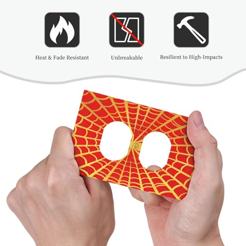 Decorative Outlet Covers Red Background with Golden Spiderweb Spider 1 Gang Duplex Light Switch Cover Plate Unique Wall Plate Electrical Switch Plate Covers for Bedroom Home Decor