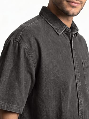 Image of Urbano Fashion Men's Oversized Fit Half Sleeve Washed Casual Denim Shirt