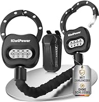 KiwiPower E Scooter Schloss mit Zahlencode, 90cm Handschellenschloss für E Scooter, Zahlenschloss mit Tasche, 8mm Kettenschloss Diebstahlschutz ohne Schlüssel für E Roller, Fahrrad & E-Bike