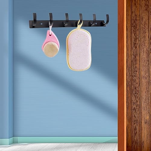 Image of Heavy Duty C Type Stainless Steel Cloth Hanger Suitable for Bathroom Bedroom Kitchen Wall Hook Rail Hanging Scarf Coat Keys Tie, Towel Door Robe (6 Pin Black, Pack of 4)