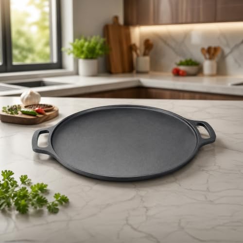 Image of HomeEssentials Non-Stick 30cm Cast Iron Dosa Tawa with Silicone Handle | Pre-Seasoned Iron Griddle for Dosa, Roti, Paratha, Uttapam & Pancakes | Naturally Non-Stick | Even Heat Distribution