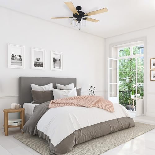 Image of Design House 157362-BLK Aubrey 52-Inch Traditional Indoor LED Light Kit Ceiling Fan with 5 Reversible Blades, Reverse Airflow, Matte Black