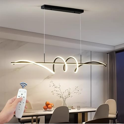 JKFBHGJL Modern LED Pendelleuchte Esstisch, 100CM 40W Schwarzen Lineares Esszimmer Pendelleuchten mit Fernbedienung, Dimmable 3 Color Temperature,with 200CM Adjustable Cords for Dining Room Bürolampe
