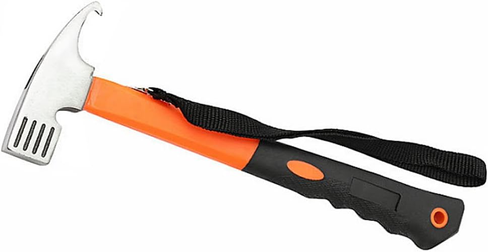 TempFoo Camping Hammer Heavy Duty with Tent Stake Remover,12" high Carbon Steel Tent Hammer- Rubber Covered Handle Tent Mallet with Holding Strap