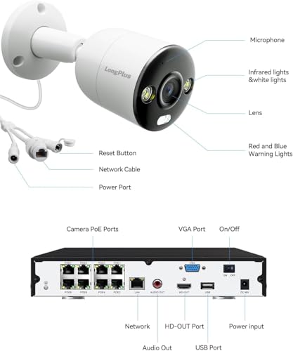 Image of LongPlus 12MP UHD Poe Wired Security Camera Outdoor for Security Cameras System, Cameras for Outdoor Home Security Spot Lights Color Night Vision, Strobe Light Alarm & Sound CP12B1