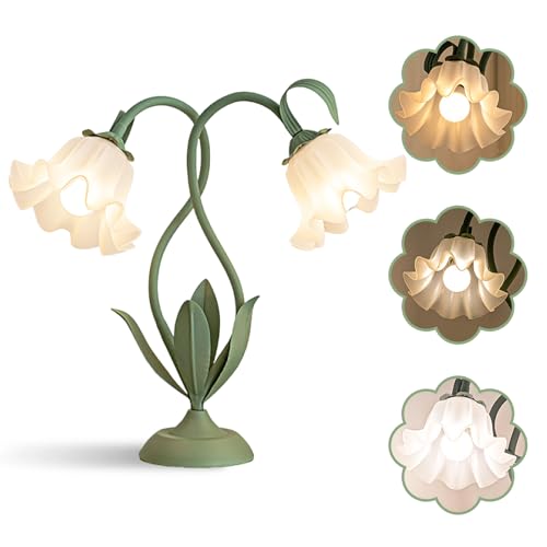 SUBOSI Nachttischlampe, Doppelköpfig Acryl Blumen Schreibtischlampe Schwenkbar, Metall Schreibtischlampe Mädchen drehbare Bedside Lamp Tischlampe mit Kabelschalter,Leselampe