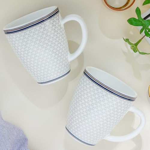Image of Larah by BOROSIL 390ml x 2pc Opalware Starlight Tea /Coffee Mug Set, Microwave & Dishwasher Safe Embossed Design Crockery Ideal for Daily Use & Gifting
