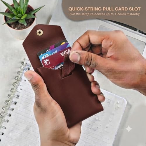 Image of Leatherful Flip - Top Grain Leather Vertical Slim Wallet for Men | Easy Quick Card Access | Compact Front Cash Pocket & Button Lock | Minimalist Travel & Daily Carry Wallet (Tan)