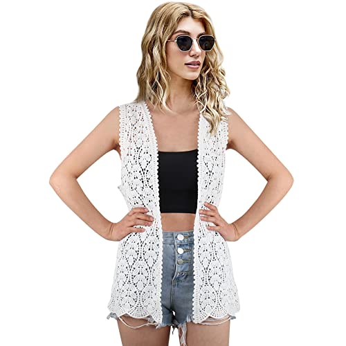 Image of Women's Sleeveless Open Front Cardigan Vest Lightweight Cool Crochet Cardigans for Women