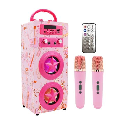 Kids Bluetooth Karaoke Machine with 2 Microphones (Pink)