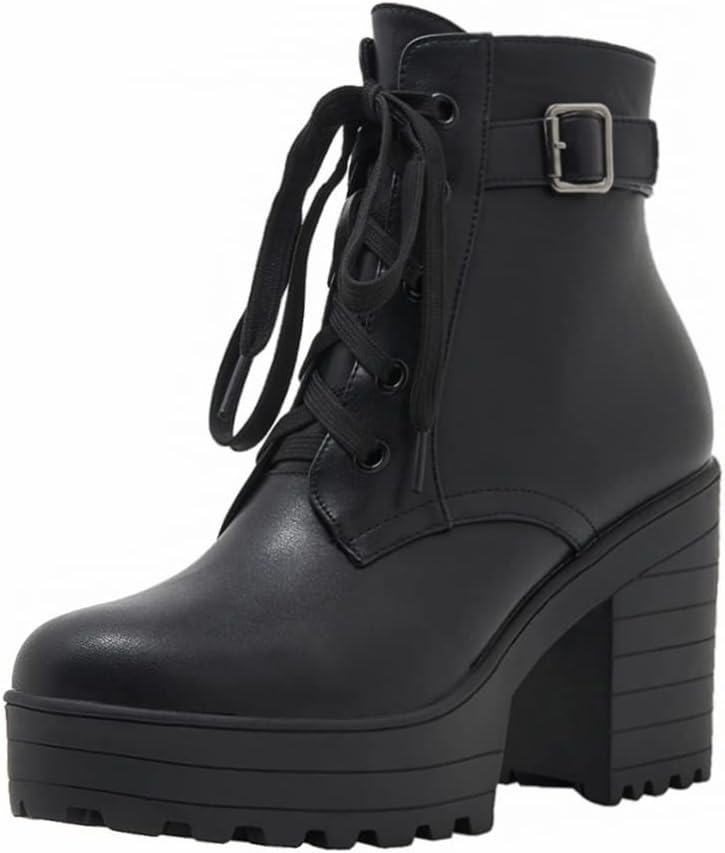 Latasa Women's Lace up Block Heel Platform Ankle Boots