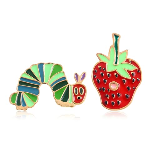 Image of RLHRNDE 2 Pcs Hungry Caterpillar Strawberry Brooch Pins for Educators Backpack Clothes Hat Accessories Cute Pin Set for Women Aesthetic Gifts