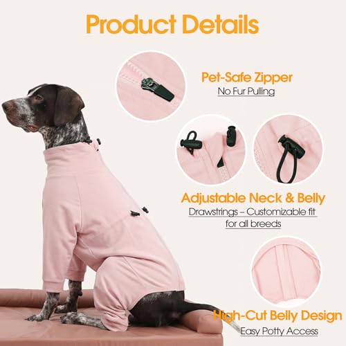 Image of Recovery Suit for Large Dogs, Adjustable Dog Onesie, Pink, XL