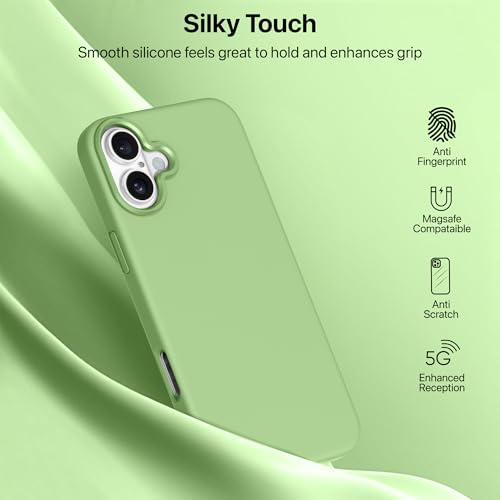 Image of eller sante Silicon Back Cover Case for iPhone 16 Plus Scratch Resistant TPU Shockproof 6ft Feet Drop Protection Support Mag-Safe Wireless Charging- Mint Green