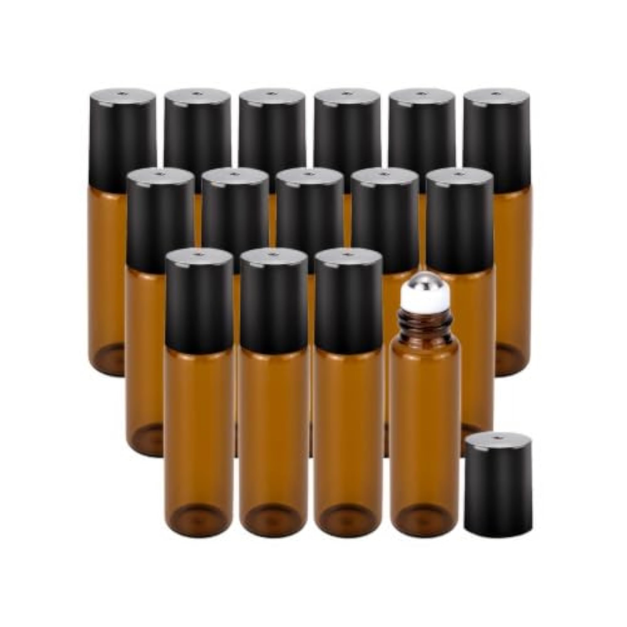 15 Pack 5ml Amber Glass Essential Oil Roller Bottles