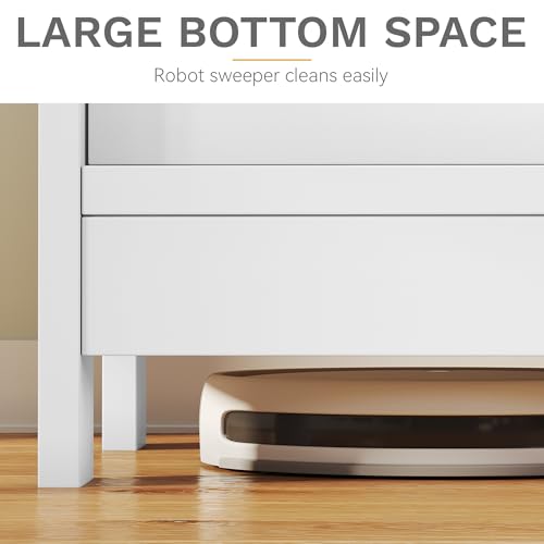 DWVO TV Stand for up to 65 Inch TV, Entertainment Center with Storage, TV Cabinet with Power Outlet & LED Light Strip, Media Console Television Stands for Living Room, White & Walnut
