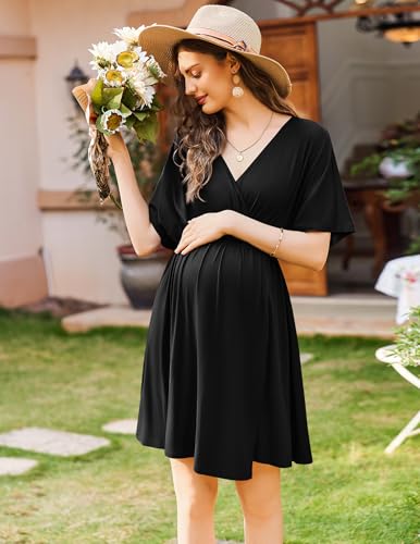 Image of Ekouaer 3 in 1 Labor and Delivery Gown for Hospital Short Sleeve Maternity Nursing Dress Nightgown Postpartum Sleepwear