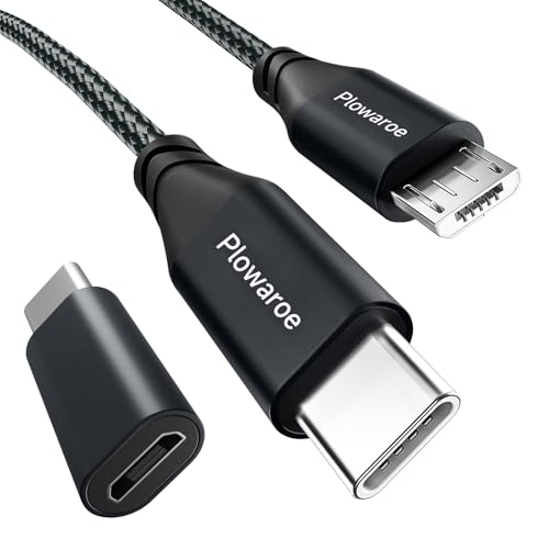 Cable USB C a Micro USB 6 M USB C a Micro USB Adaptador Android Cable de carga Compatible para Samsung Galaxy S20/S9/S9+/S10 Huawei HTC LG (negro)