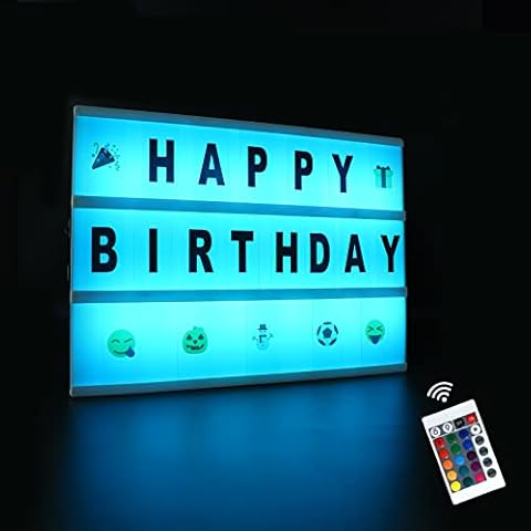 A4 Cinema Light Box 16 Colors Changing Light Up Box with 159 Letters & Emojis LED Light Box Battery or USB Powered Cinematic Light Box with Remote Control Light Box Sign for Wedding,Birthday,Party Cover
