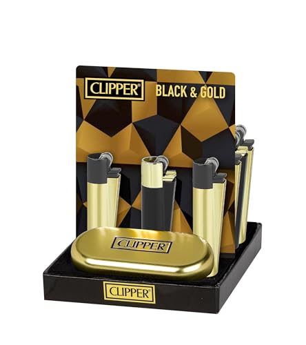 1X Clipper Metal Lighter - Assorted Black & Gold Color (Ship Out 1 PC Only/Random Color) Bundles with KATZONE Silicone Sleeve + Extra Flint System